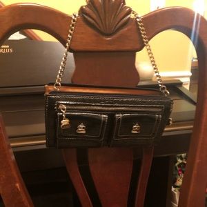 Black croc embossed wallet with chain